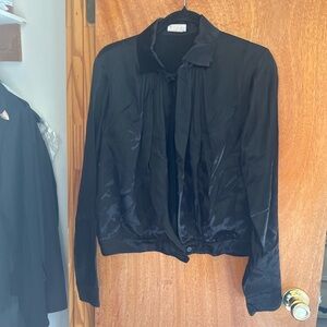 Dries Van Noten Black Ruffle Blouse Bomber Jacket Sz 40
